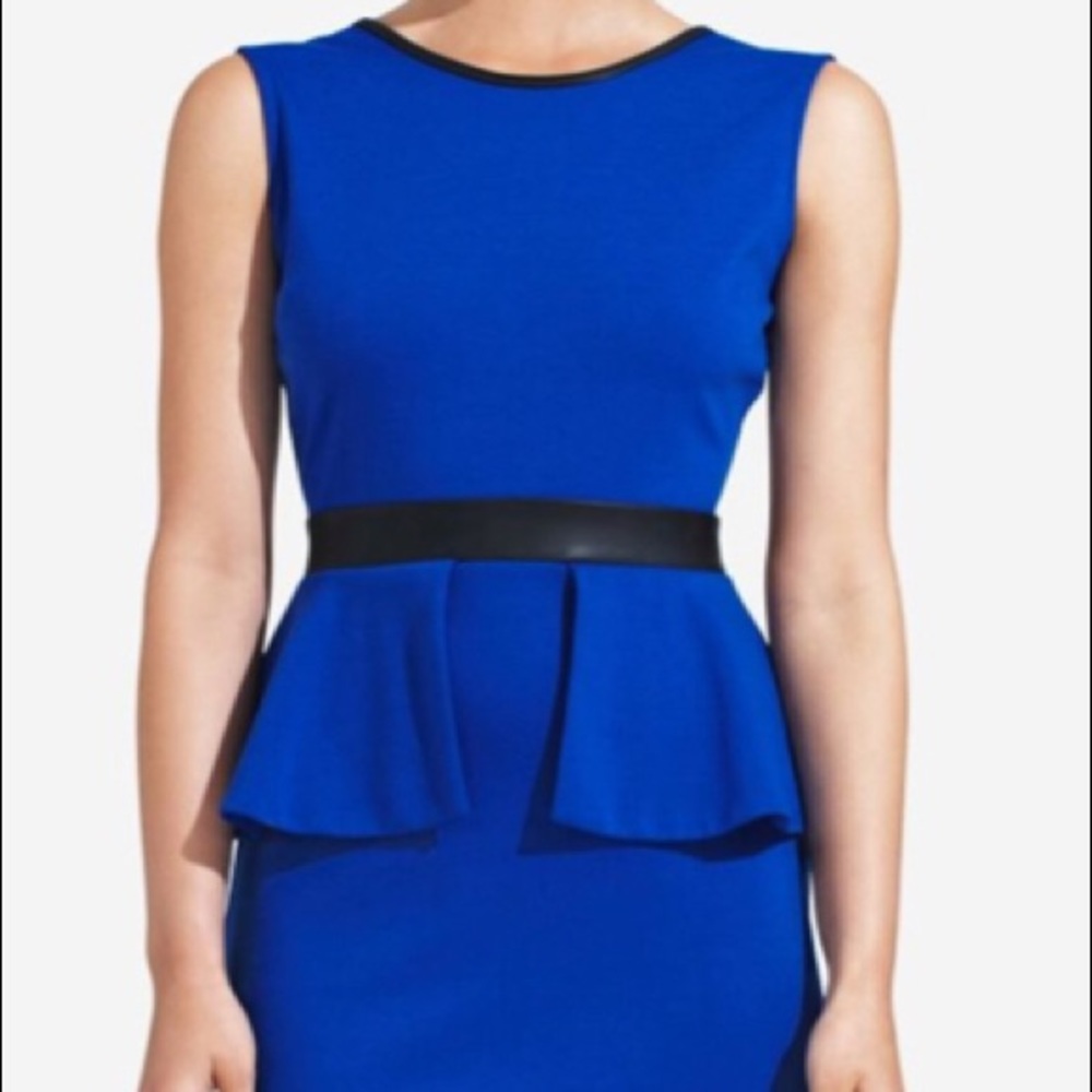 Royal Blue Peplum Dress with Leather accent